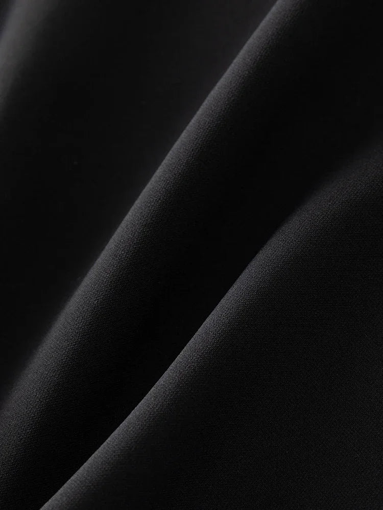 DUSHU Women Long Black A-LINE Dress Neckline Lace Design Female Short Sleeve High Waist Polyester Split Dresses 24DS82682