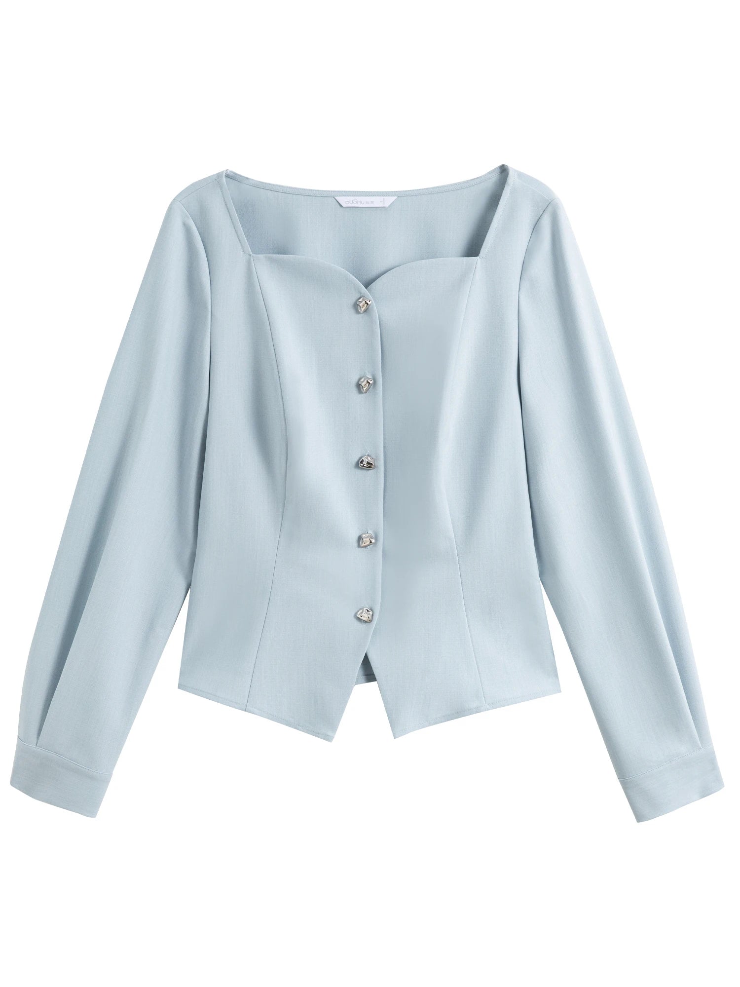 DUSHU Office Lady Women's French Square Collar Simple Retro Blouse 2025 Spring New Style Casual Loose Shirts 25DS81297