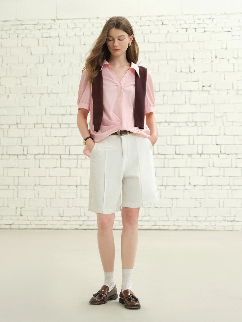 DUSHU Plus-Size Women's Stylish Asymmetrical Hem Pleated Short-Sleeved Shirt - 2025 Summer New Arrival  Shirts Blouses 25DS82434