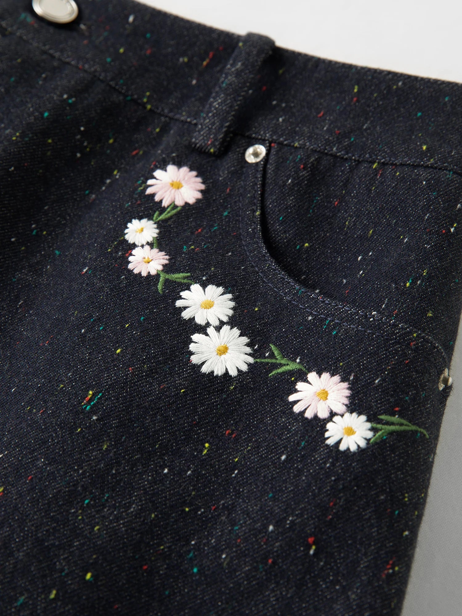 DUSHU Women Floral Embroidered Colorful Dot Denim Skirt Spring 2026 New Arrival Slimming High-Waisted A-Line Thigh Length Skirt