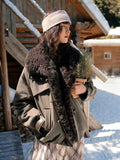 DUSHU【Lovely Christmas】2025 Winter Plus Size Block Faux Shearling Collar Short Puffer Coat Thick Lapel Hooded Cropped Jacket