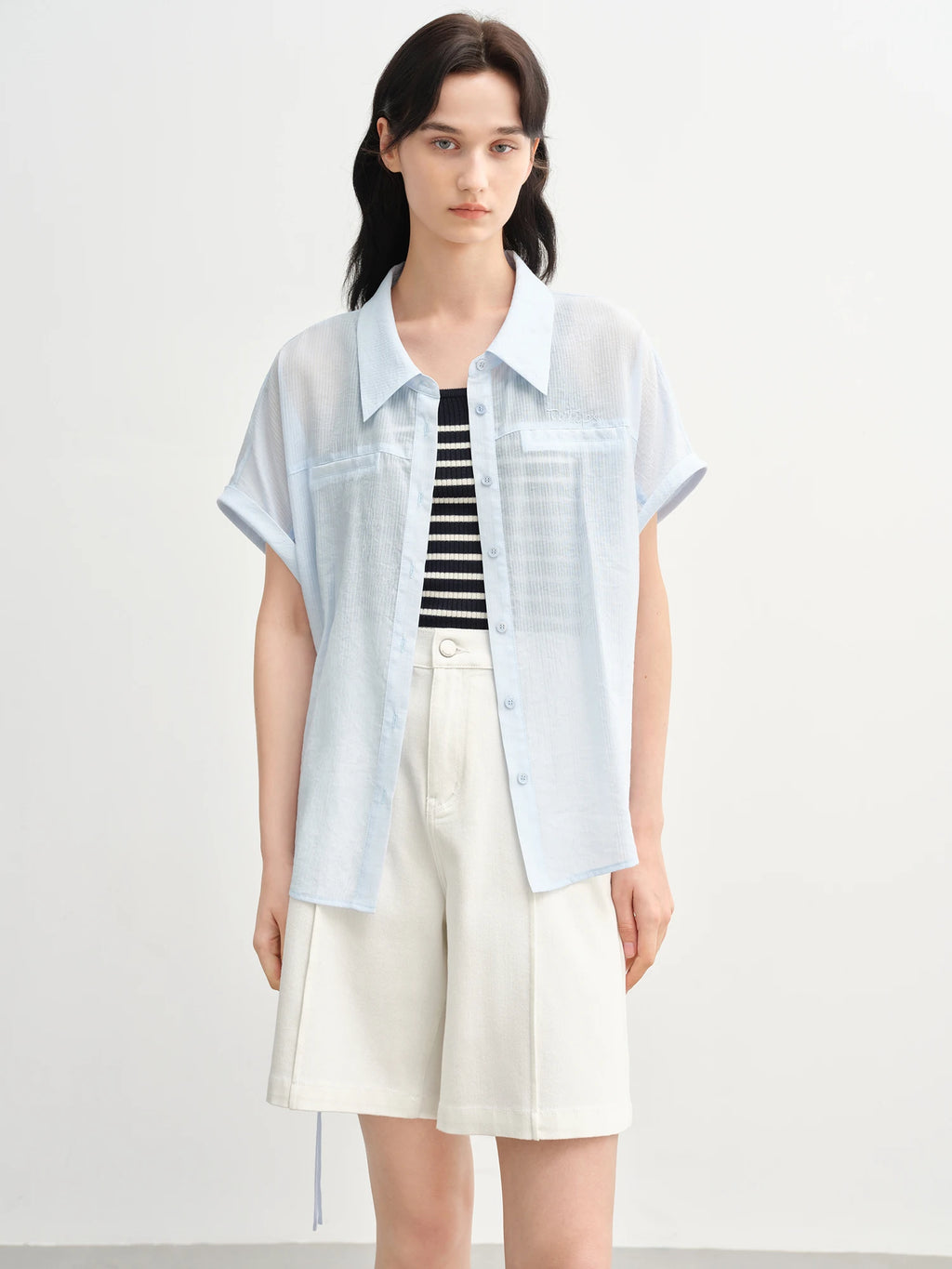 DUSHU Summer Women Curve-Flattering Lyocell Shirt - Adjustable Drawstring & Breathable Design for Effortless Office-to-Outing