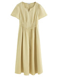 DUSHU Summer 2025 Women's Retro Waist-Defined Dress - Floral Print Relaxed Fit Maxi for Resort to Office