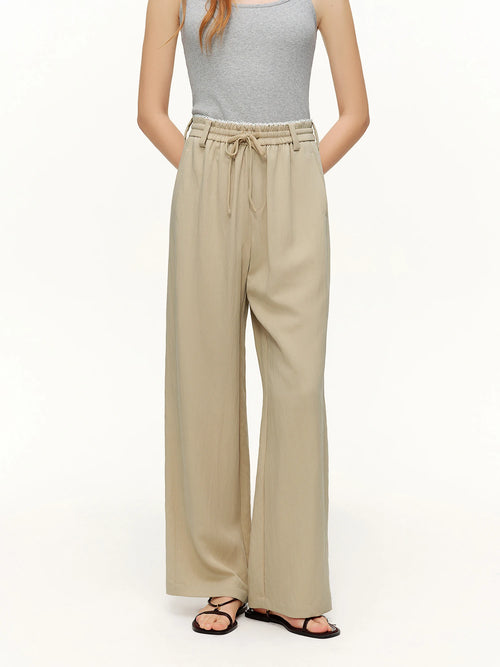 DUSHU 2026 Spring Women's Elastic Waist Drawstring Straight Leg Pants - Flowy Draping Comfortable Relaxed Fit Casual Trousers