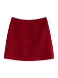 DUSHU 25.7% Wool Red Detachable Collar Elegant Style Suit 2024 Winter New Design Style Christmas Skirt Two-piece Set Red Jacket