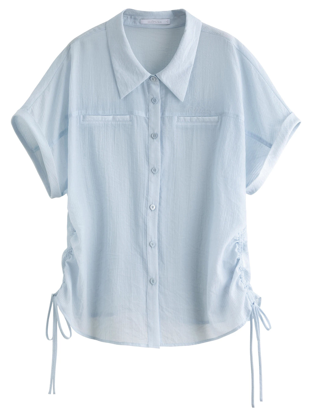DUSHU Summer Women Curve-Flattering Lyocell Shirt - Adjustable Drawstring & Breathable Design for Effortless Office-to-Outing