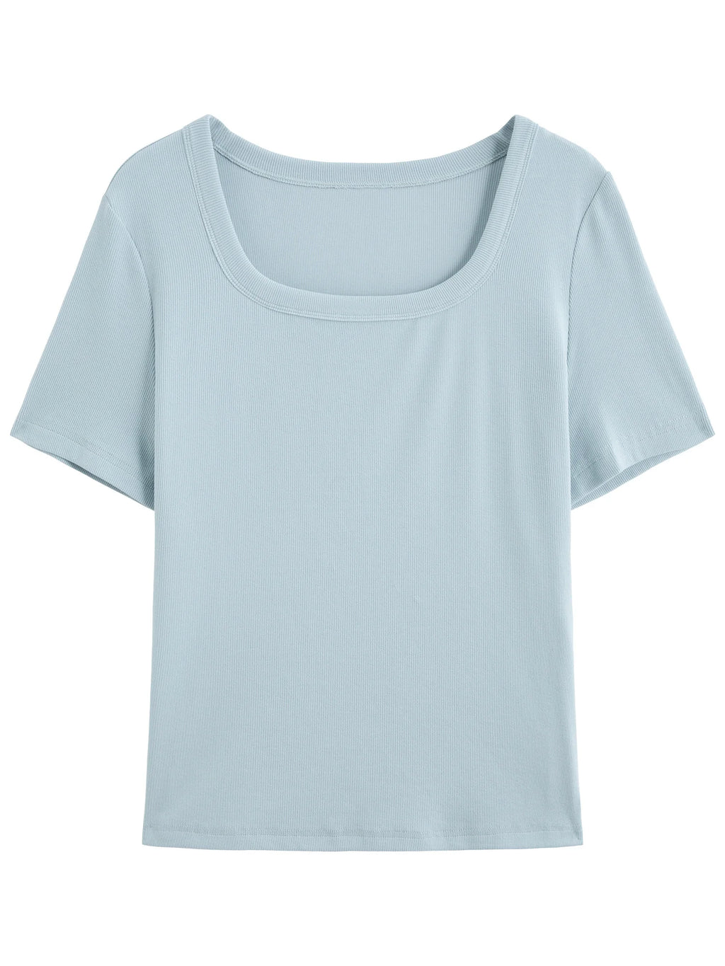 DUSHU Women High-Stretch Structured Shoulder V/U Neck Tee 2025 Summer Casual T-Shirt Elastic Cotton Y2K Fashion New Arrival