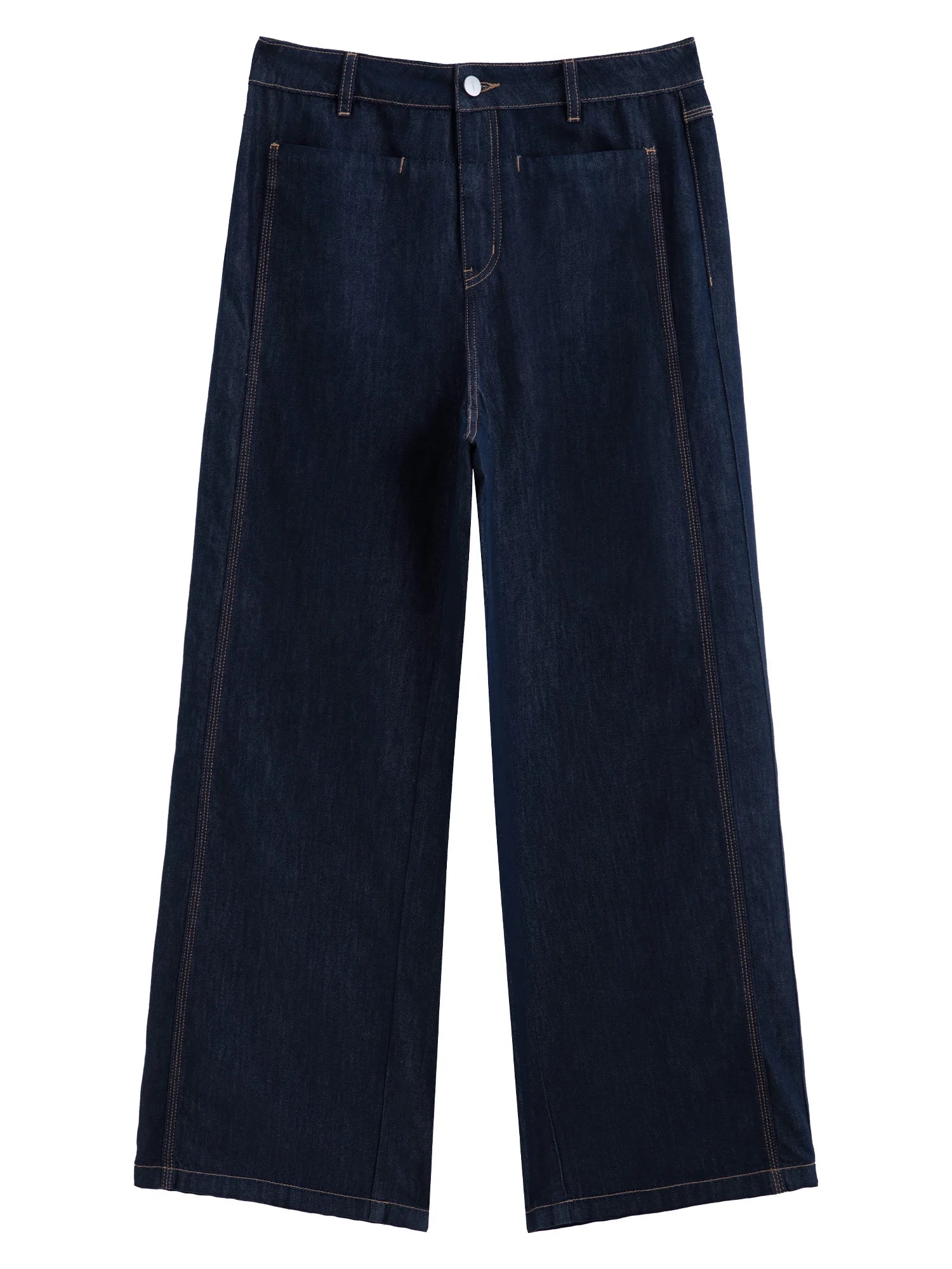 DUSHU Plus Size Contrast Stitch Denim Pants 2025 Summer Straight Leg Two-Tone Horizontal Seam Casual Chic Edgy Style Jeans
