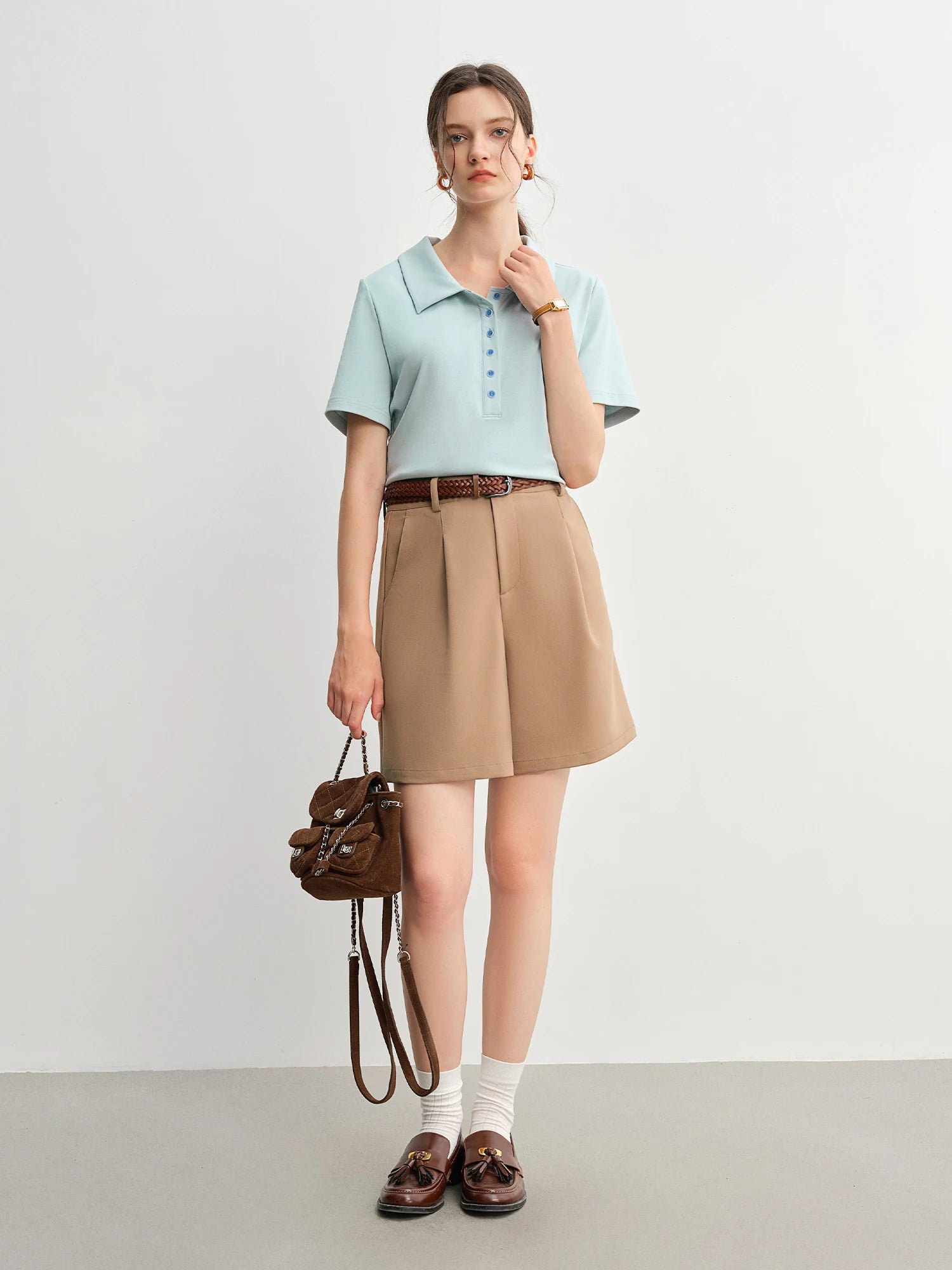 DUSHU Plus Size Women's Casual Simple Polo Collar T-shirt 2025 Summer New Style Slimming Fit for Plus-sized Girls 25DS82815