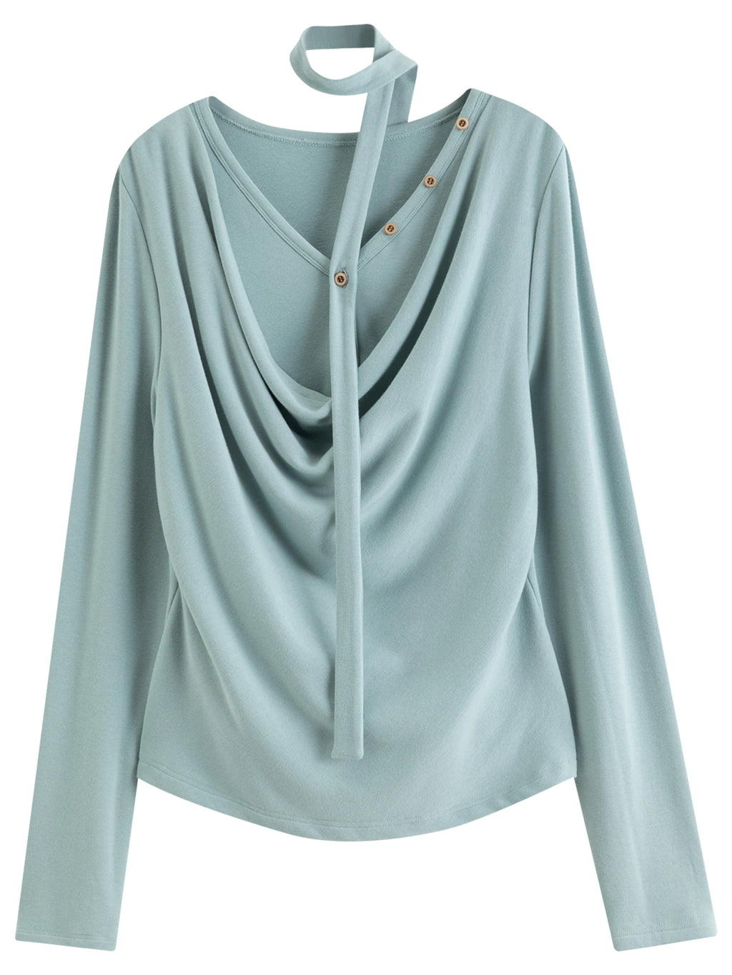 DUSHU Plus-Size Women Layered Art Long-Sleeve T-Shirt with Floating Ribbon neckline Mock Two-Piece Slimming Top for Curvy Women