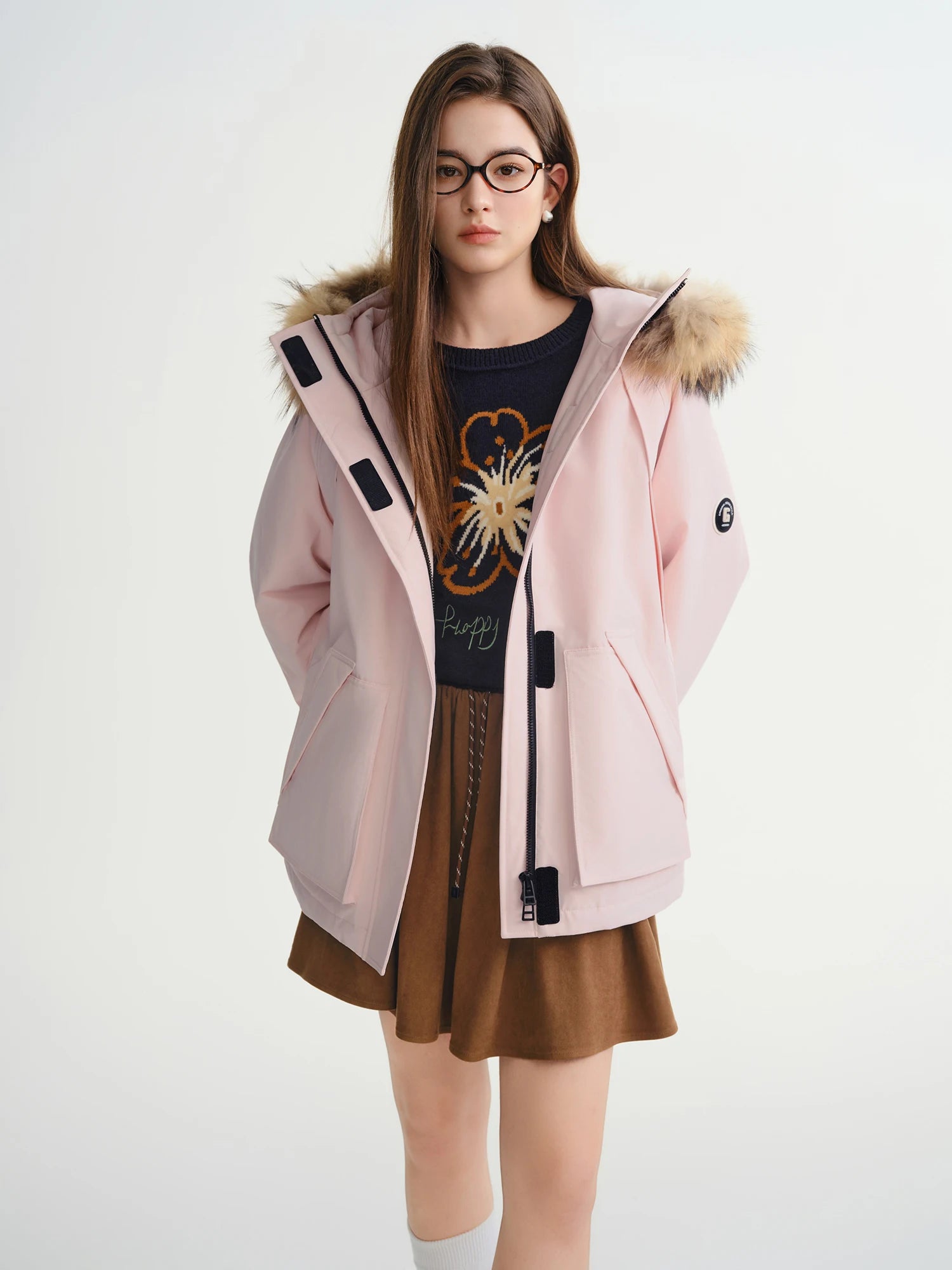 DUSHU 2025 Winter Women's Utility Parka with Detachable Faux Fur Collar and White Duck Down Fill for Warm Winter Protection