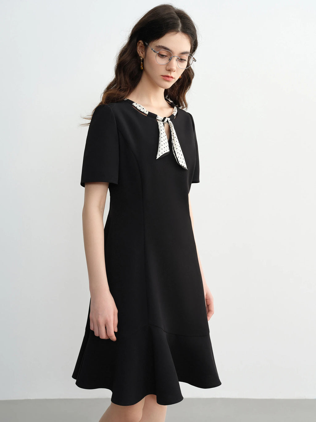 DUSHU Plus Size Women's Clothing 2025 Summer New Polka Dot Ribbon Dress Slightly Fat Waist Hepburn Style Temperament 25DS82334