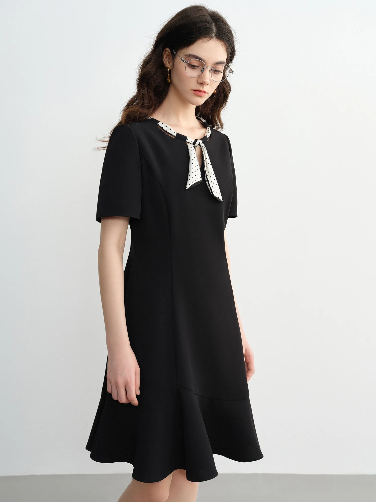 DUSHU Plus Size Women's Clothing 2025 Summer New Polka Dot Ribbon Dress Slightly Fat Waist Hepburn Style Temperament 25DS82334
