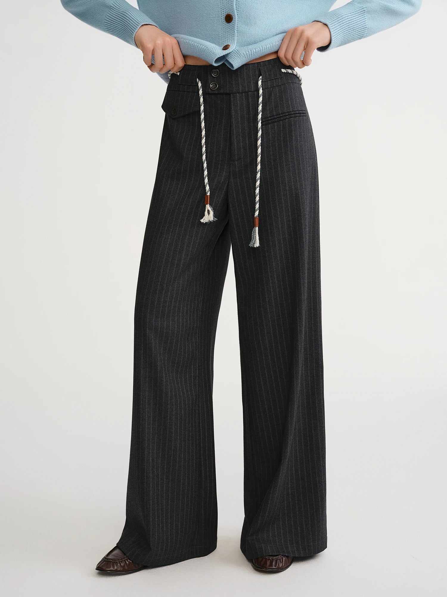 DUSHU Plus Size Women's Oversized Striped Blazer & Slimming Straight Leg Tros Set  Retro Casual Design 2025 New Arrival Pants