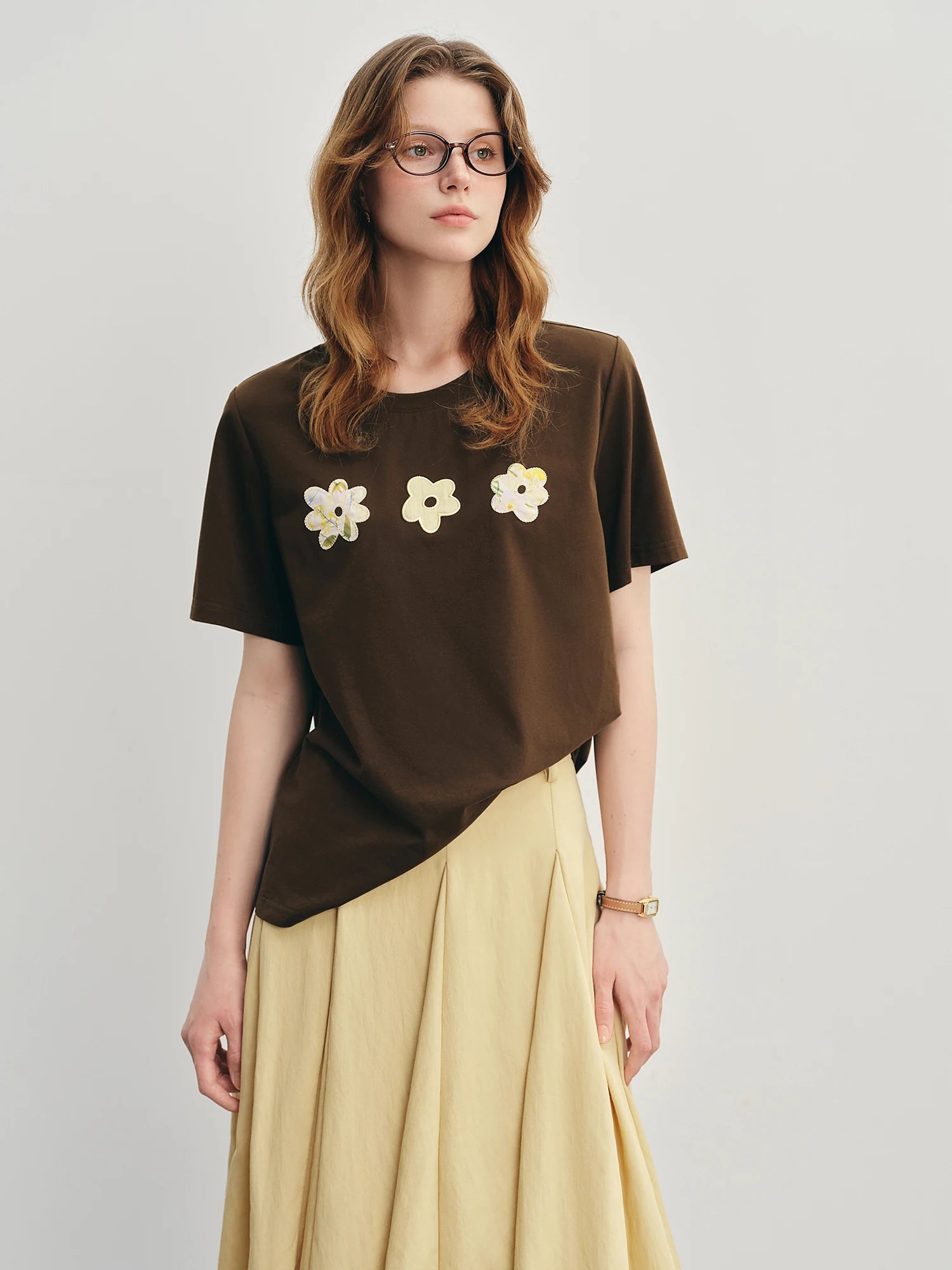 DUSHU Plus Size Women's Summer 2025 Fun Flower Cool Sensation Straight H-style Round Neck T-shirt  Tops 25DS82973
