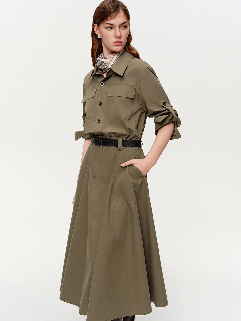 DUSHU 【Urban Rhythm】Workwear Style Faux Two Piece Shirt Dress Spring Vibes Notched Lapel Mid-Length Dress 2026 New Arrival Dress