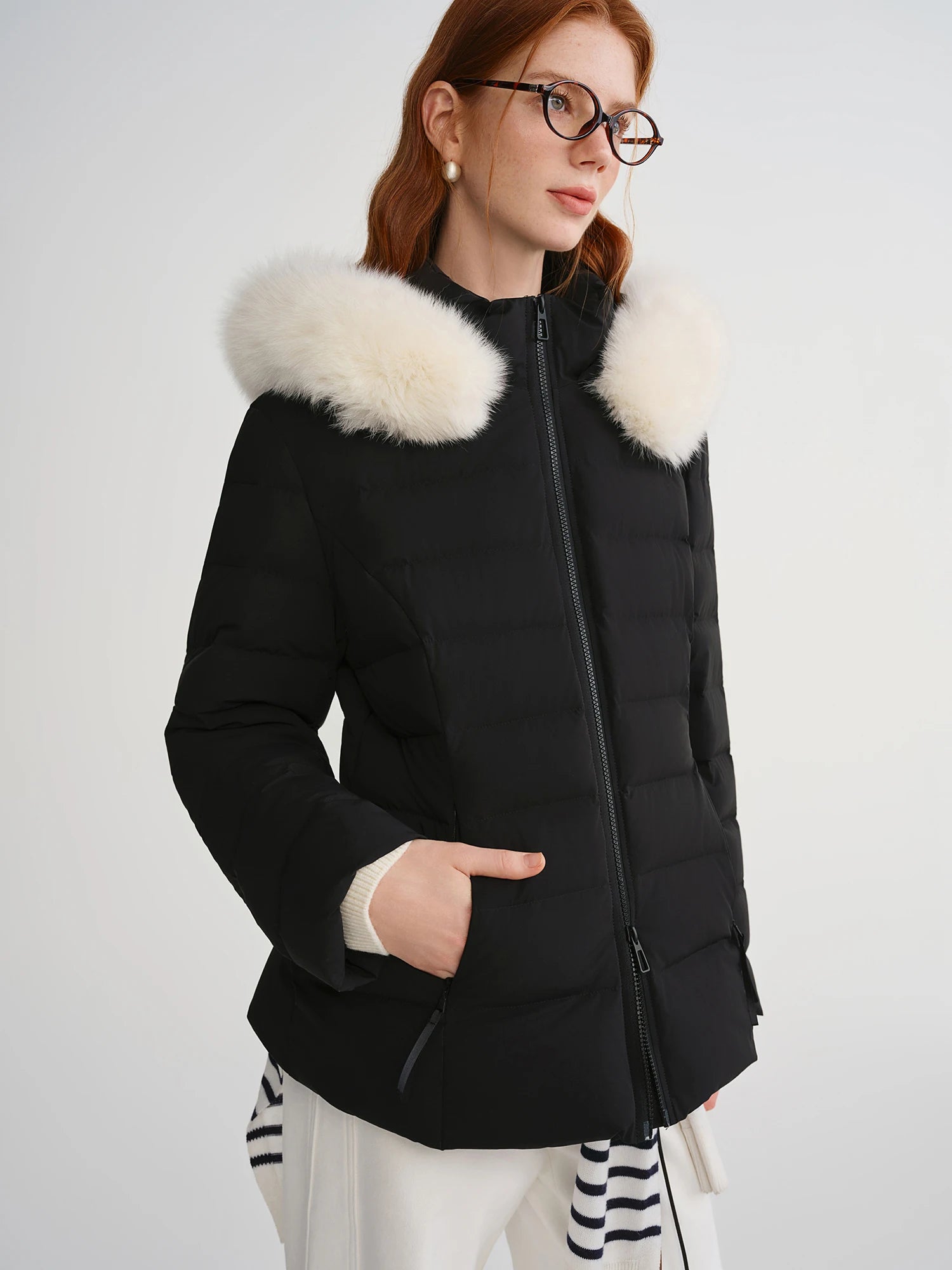 DUSHU Plus-Size 2025 Winter Hooded Down Jacket Women Slim Coats Korean Style Trendy Detachable Fox Fur Collar Simple Warm Ins