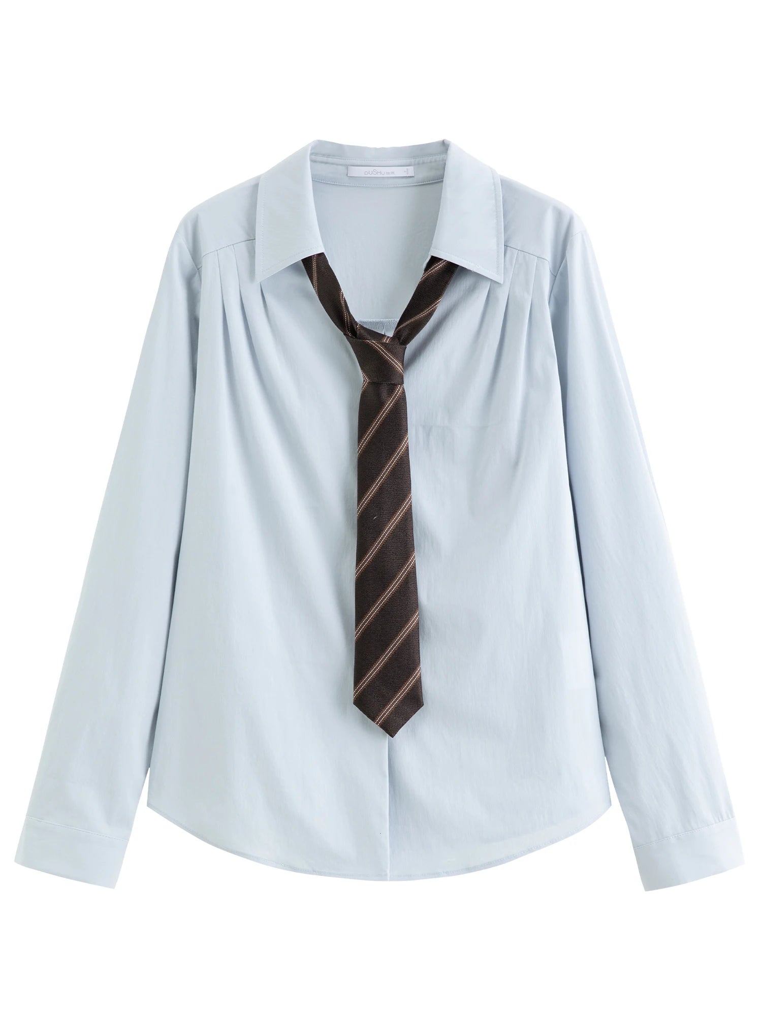 DUSHU 2026 Spring Women's Korean Style Loose Fit Long Sleeve Shirt - Academic Campus Casual Blouse with Comfortable Cotton