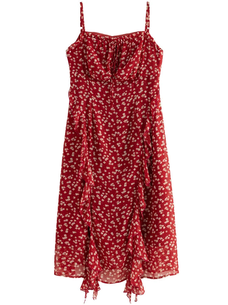 DUSHU Romantic Atmosphere Floral Ruffled Dress New Summer Style Dynamic Women's Women Casual Loose Women Dress 24DS82482