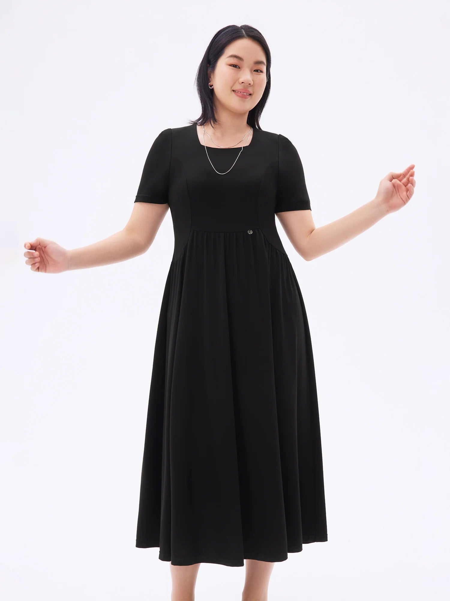 DUSHU Plus Size Women Elegant Style Square Collar Straight Shoulder Slim Knitted Dress 2025 Summer New Patchwork Dress 25DS82228