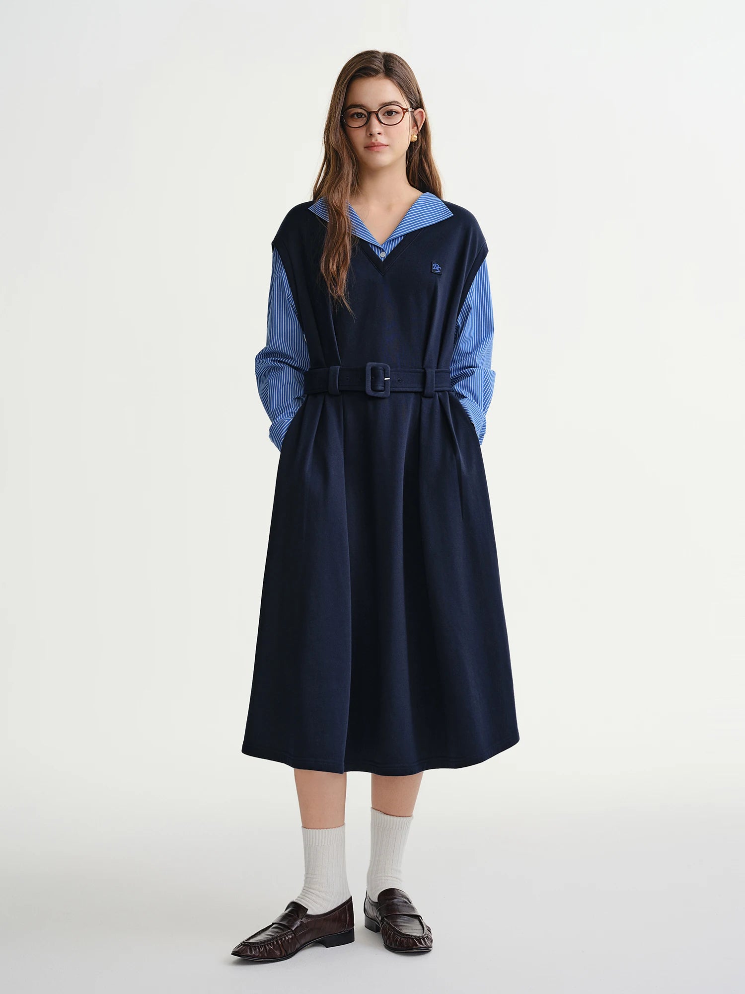 DUSHU Plus-size Women's Lazy Divine Waist-defining Sweatshirt Dress New Autumn/Winter 2025 Oversized Comfort Fit Long Sleeves
