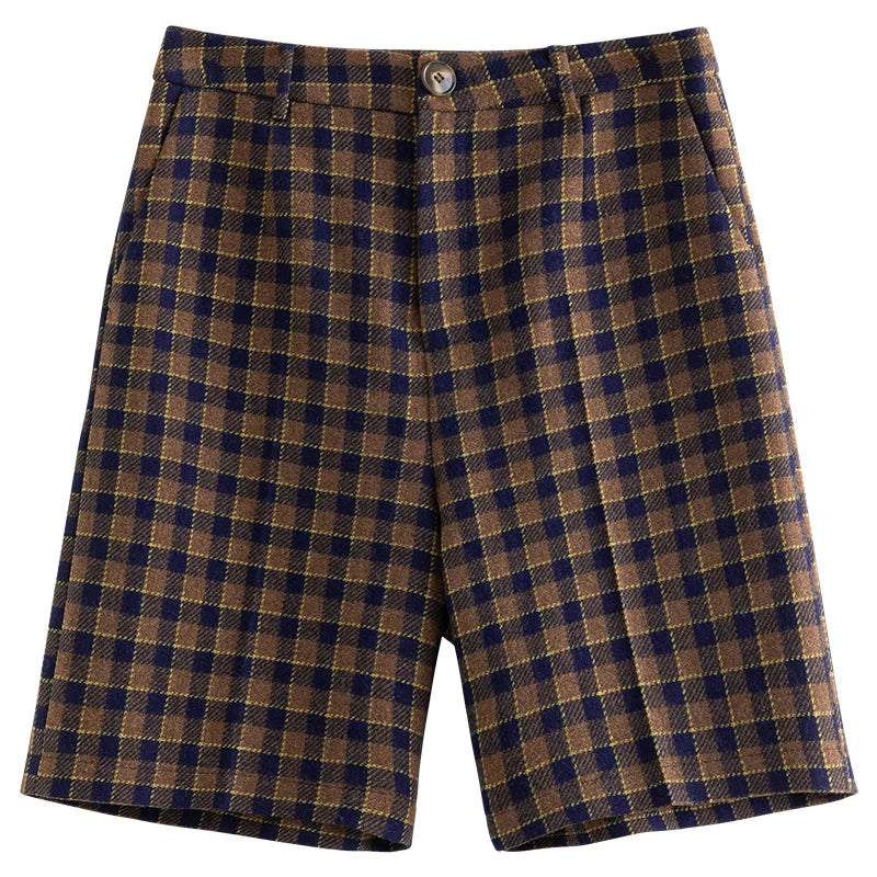 DUSHU Women's Winter Retro Corduroy Black Padded Shorts Plaid Loose Commuter Wide Leg Short Pants Women High Waisted Pants