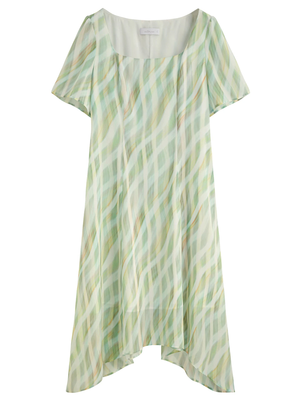 DUSHU Plus Size Women's Apple/Pear Shape French Retro Plaid Waist Dress Short Sleeve Waist Slimming Dress 25DS82373