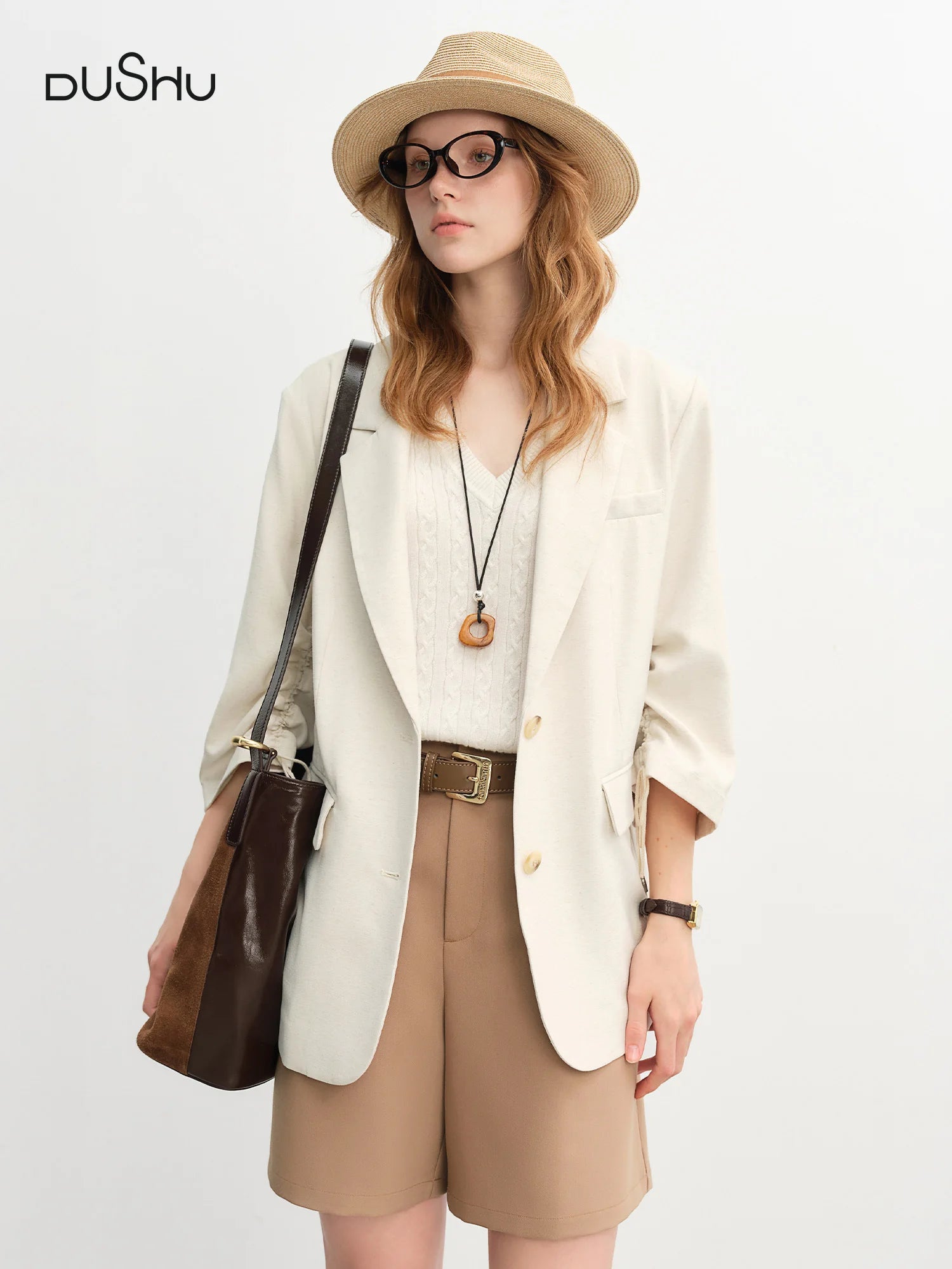 DUSHU Plus-Size Women's Urban Impressions Stylish Blazer for Commuting 2025 New Arrival Slimming Top Blazer Coat 25DS83145