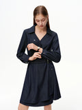 DUSHU Fashion Commute Wrap Dress with Waist Tie Slim Fit Long Sleeve Bodycon Midi Dress, Office Chic Designer Women Dress