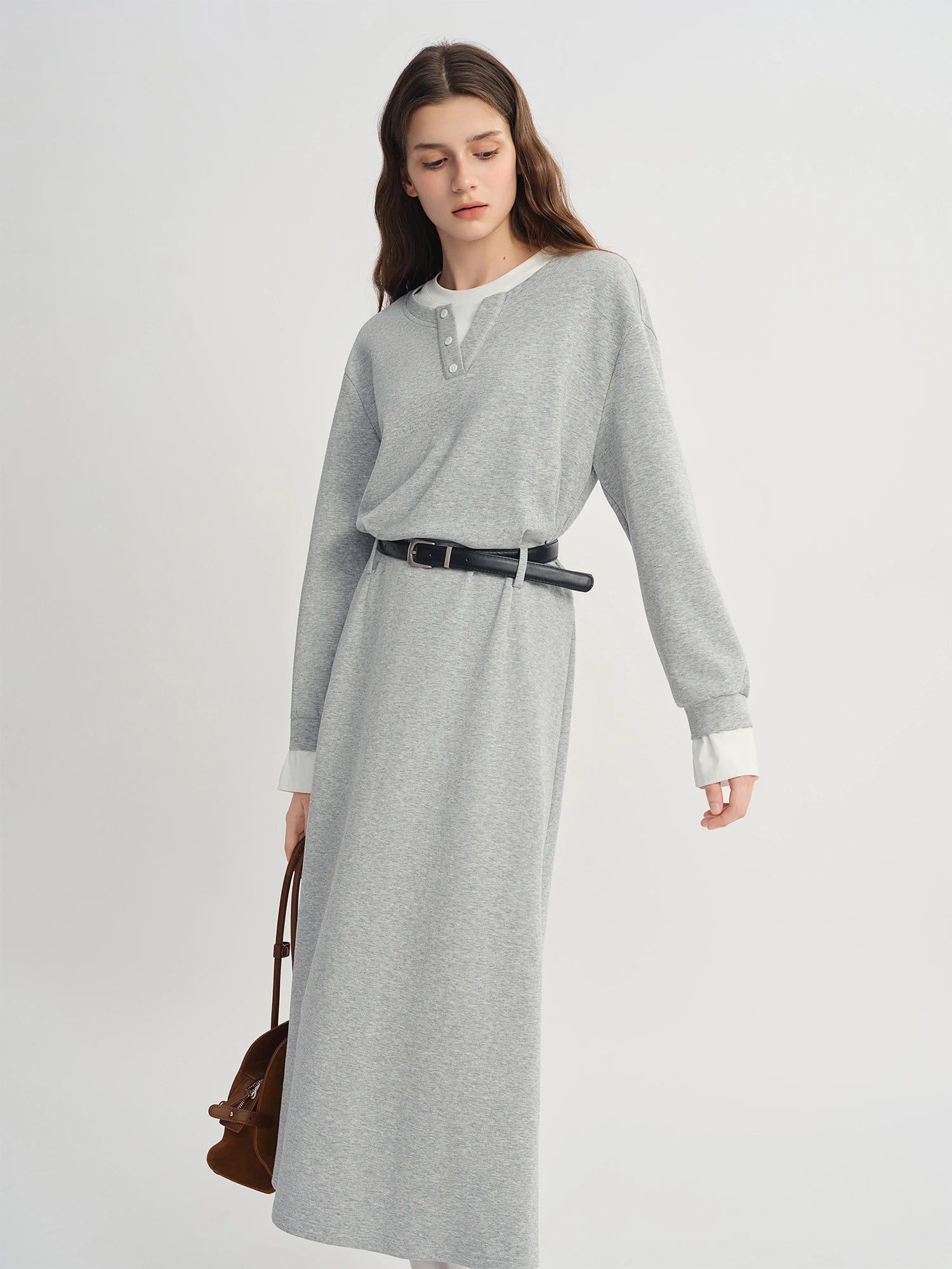 FSLE Autumn 2025 Women's Mock Layer Dress - Flattering Fit Versatile Length Shift Style Casual Elegant with Lace Trim
