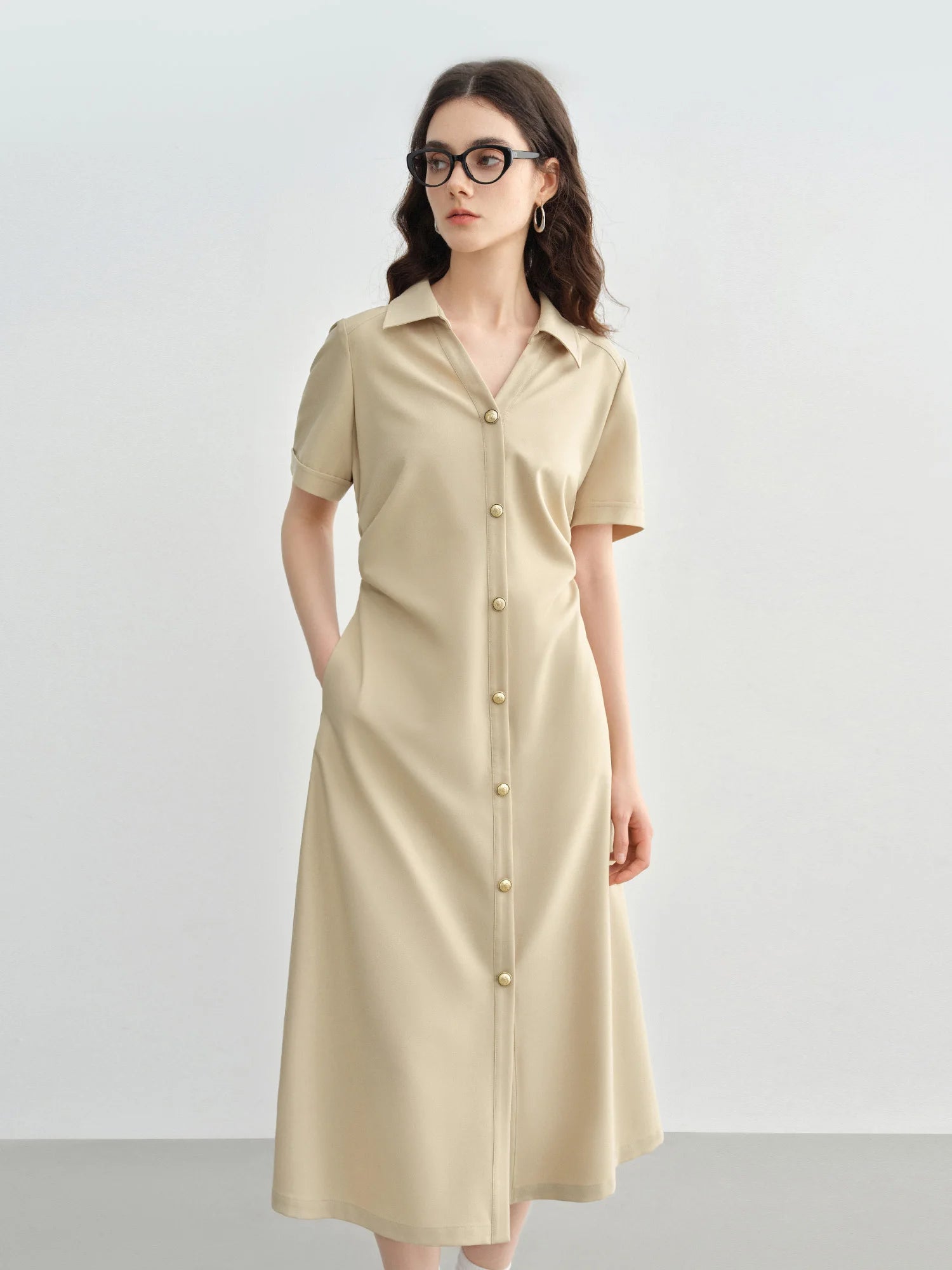 DUSHU Plus Size Minimalist Women's Metal Single-Row Button Shirt Dress Elegant 2025 Summer Commuter-Quality 25DS82553+25DS82552