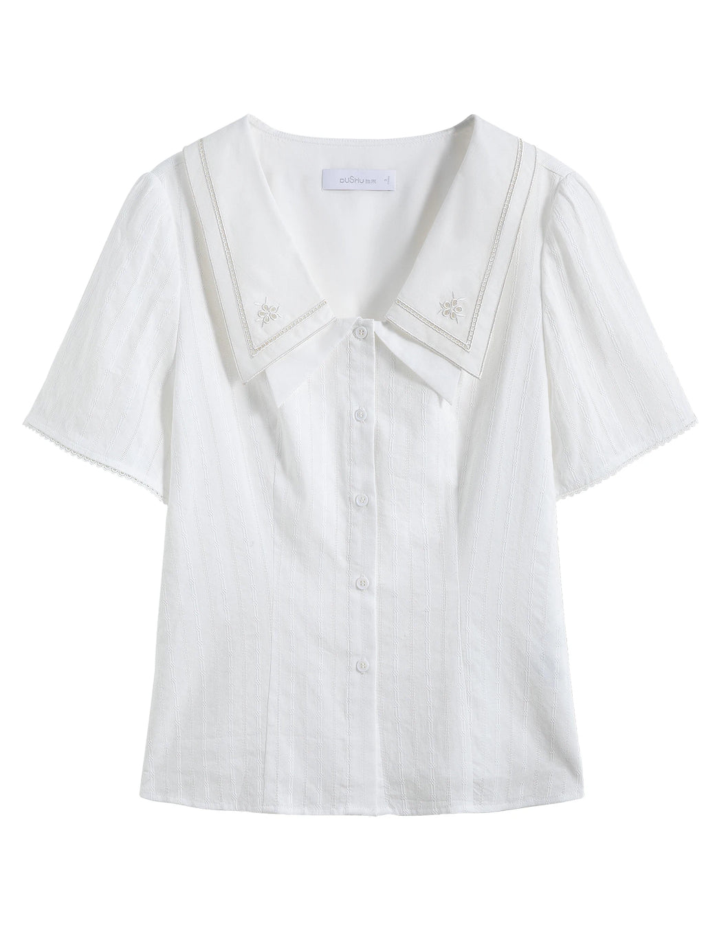 DUSHU Plus Size Double-layer Doll Collar Hollow Embroidery Blouse For Female 2025 Summer New Commuter Fashion Shirt 25DS82220