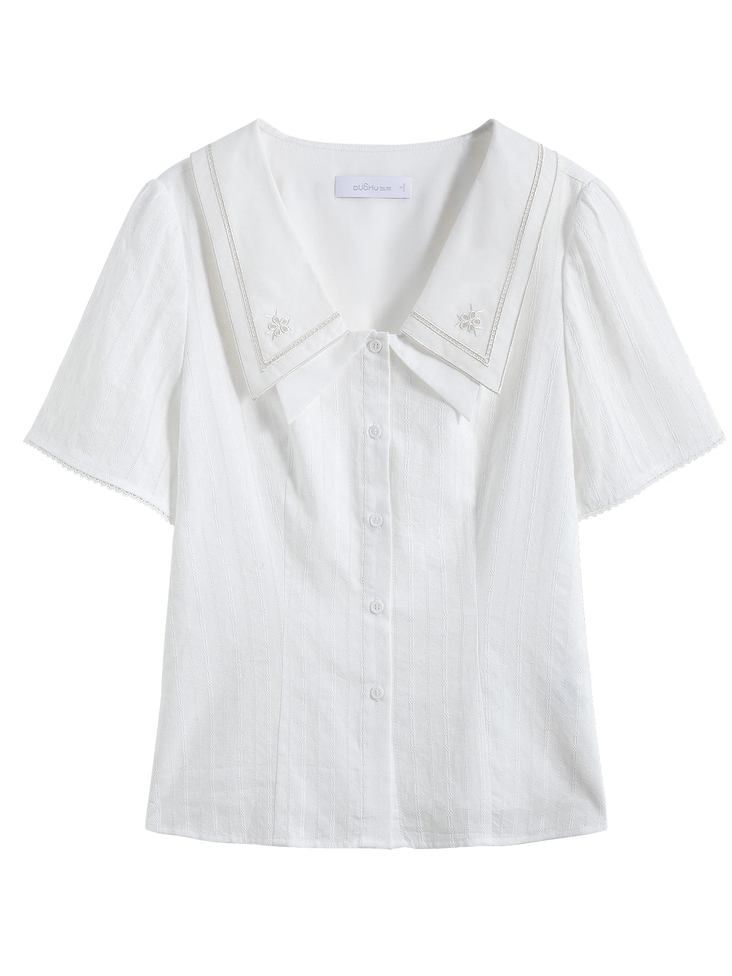 DUSHU Plus Size Double-layer Doll Collar Hollow Embroidery Blouse For Female 2025 Summer New Commuter Fashion Shirt 25DS82220