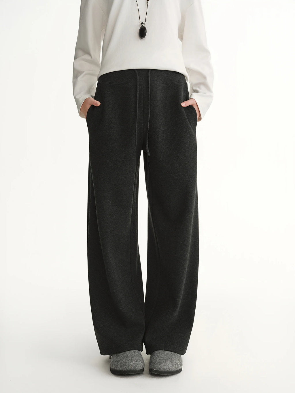 DUSHU 2025 Winter Women's High Waist Drawstring Fleece Lined Loose Fit Casual Pants with Soft Fabric for Comfortable Daily Wear