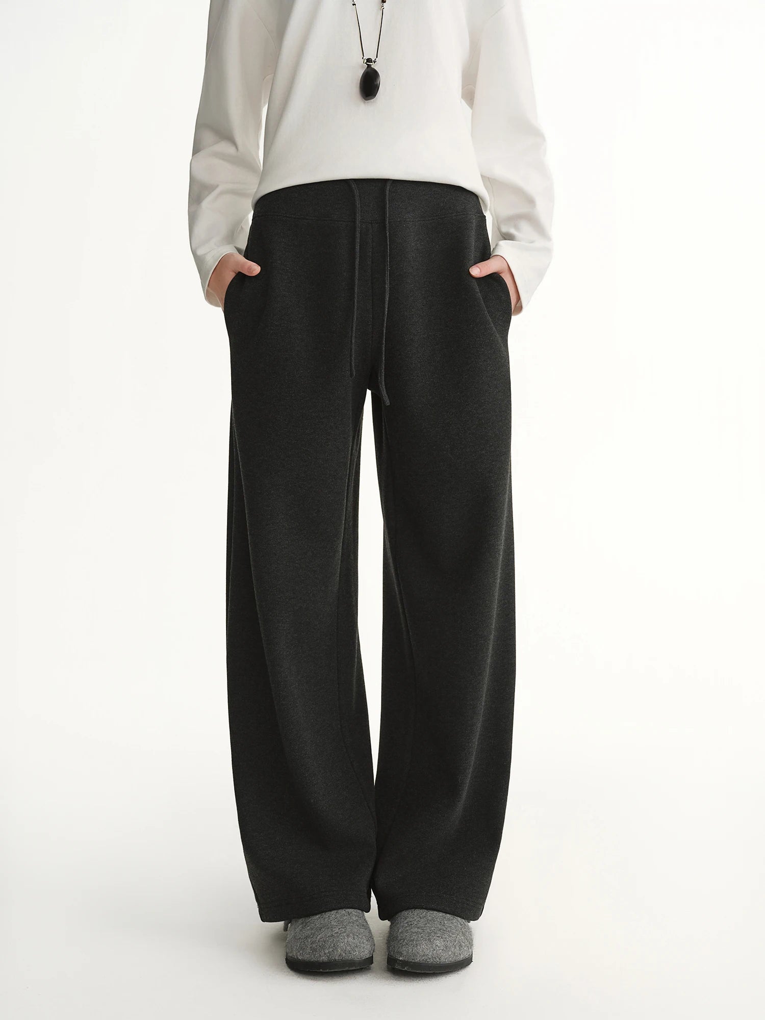 DUSHU 2025 Winter Women's High Waist Drawstring Fleece Lined Loose Fit Casual Pants with Soft Fabric for Comfortable Daily Wear
