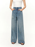 DUSHU Ripped Denim Wide-Leg Loose Jeans 2026 Spring New Arrival Casual Slimming Design Floor Lenghth Long Cotton Contain Pants