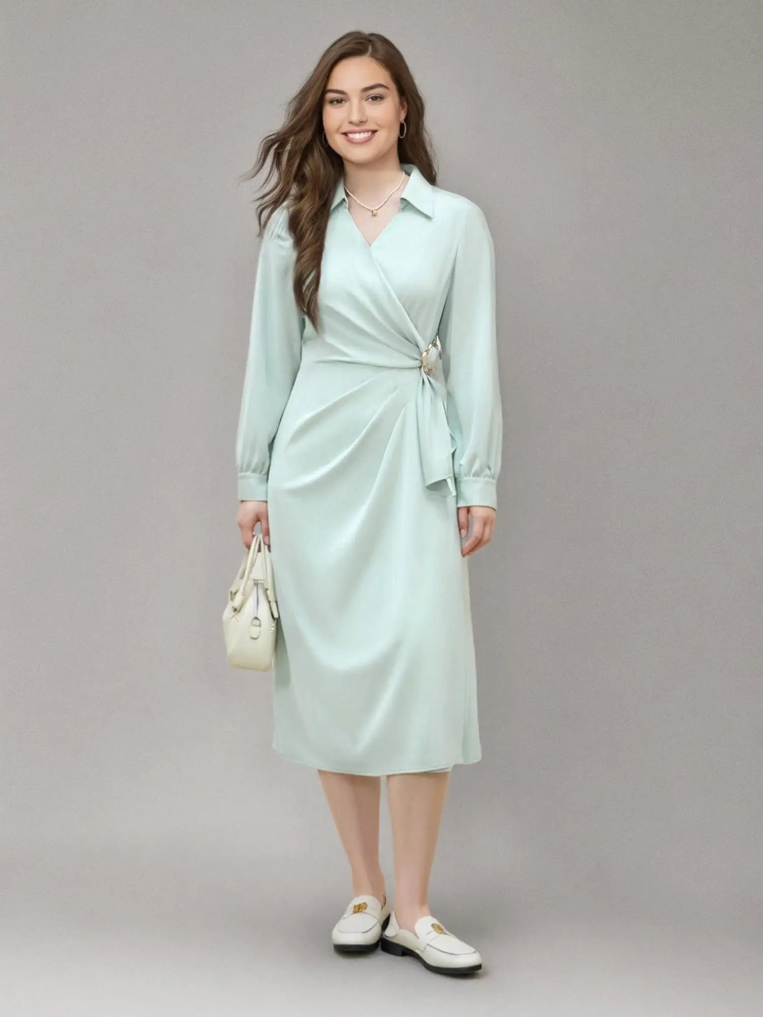 DUSHU Plus Size Commuter Temperament Metal Dress 2025 Spring New Fashion Long Dress Casual Loose Women Dress 25DS81126