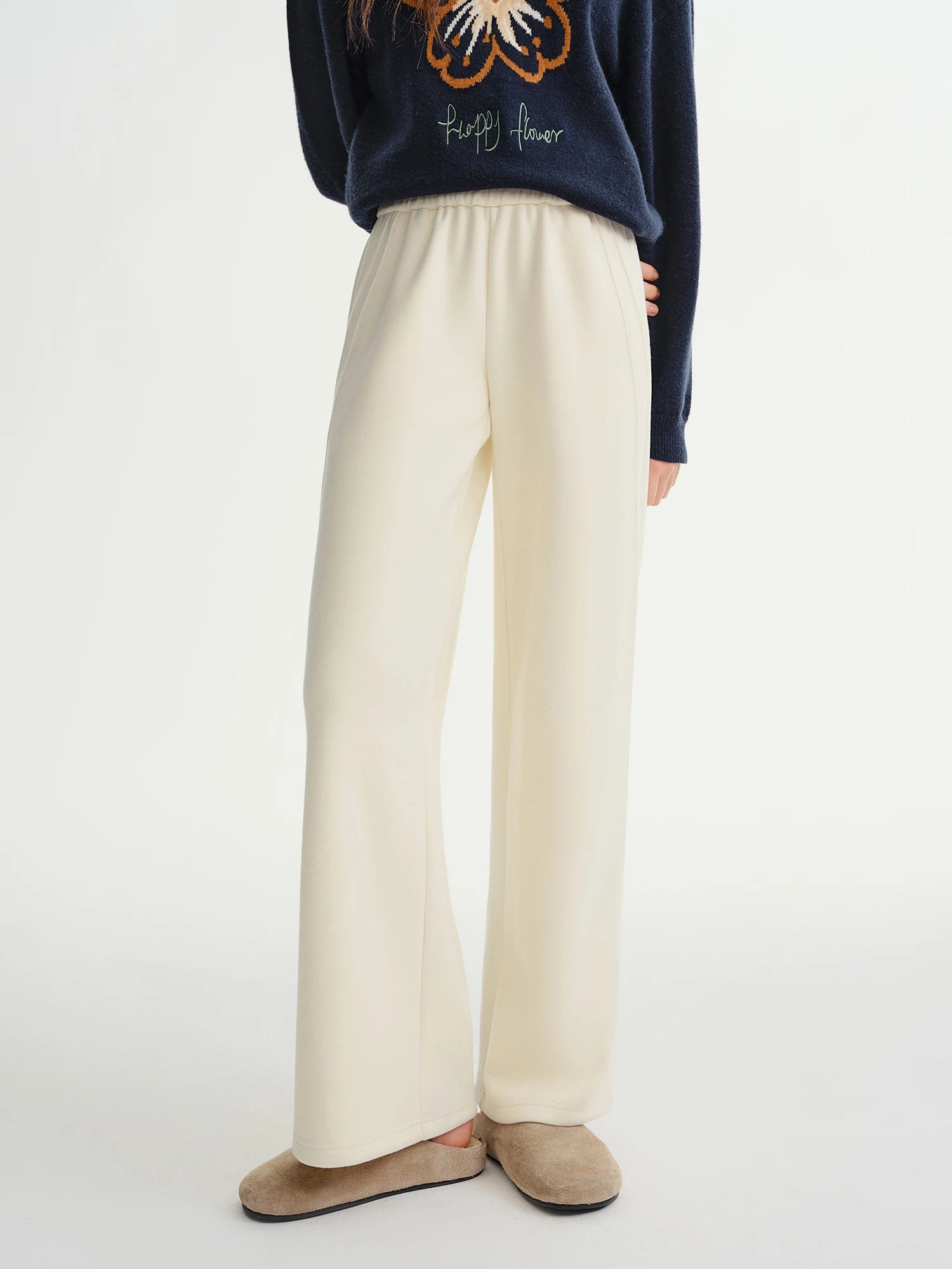 DUSHU Plus Size Women's Elastic Waist Relaxed Fit Fashion Wide Leg Casual Pants 2025 Winter New Arrival Cloud Layers Collection
