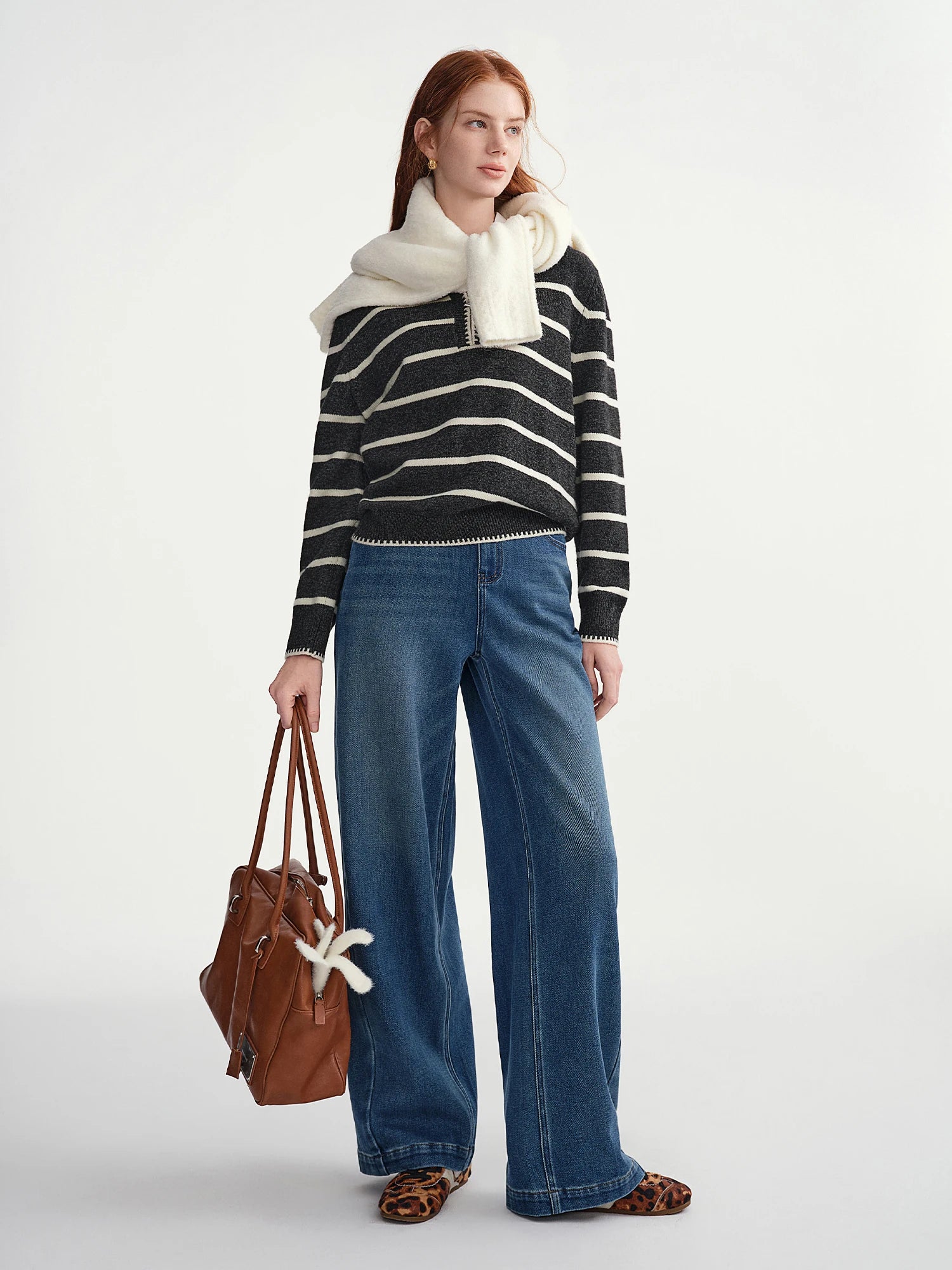 DUSHU Curved Side Seam Forward Wide-leg Jeans Women Slightly Straight Pants Loose Fit All-match Vintage Blue Unisex Ins Ulzzang