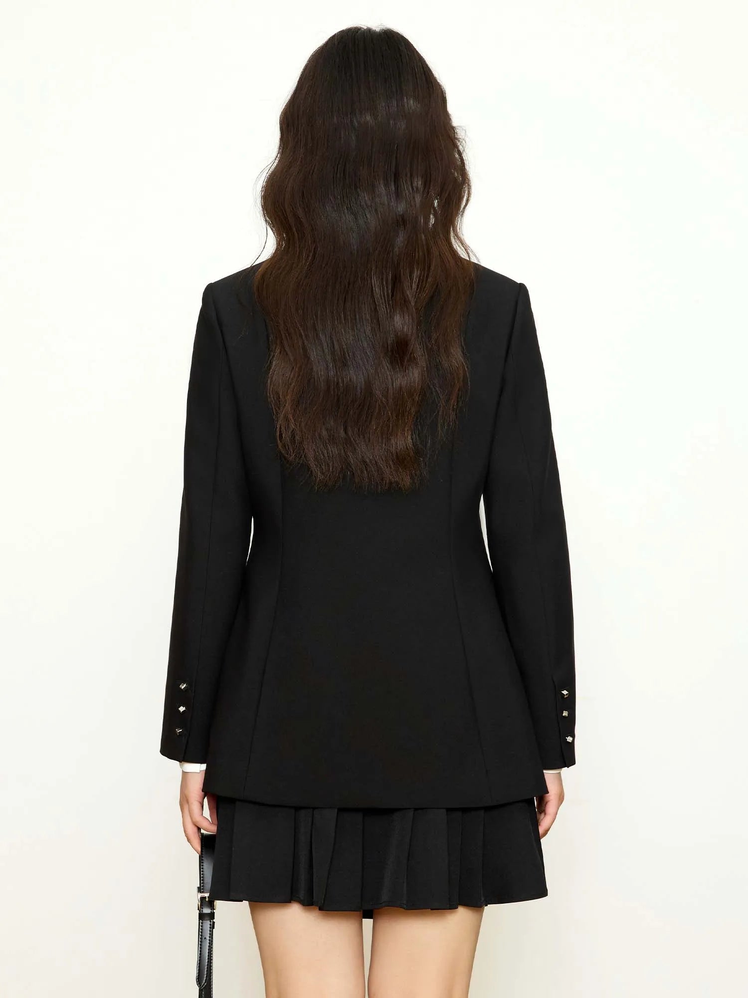 DUSHU Women Black Blazer 2025 Spring Simple Temperament Slim Blazers Coats Two Button Decoration Office Lady Coat 25DS81145