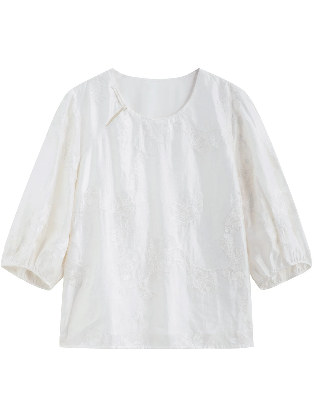 DUSHU Women Summer Sets Female White Three-quarter Sleeves Embroidered Tops Elastic Waist Long Skirt  25DS81320+25DS81321