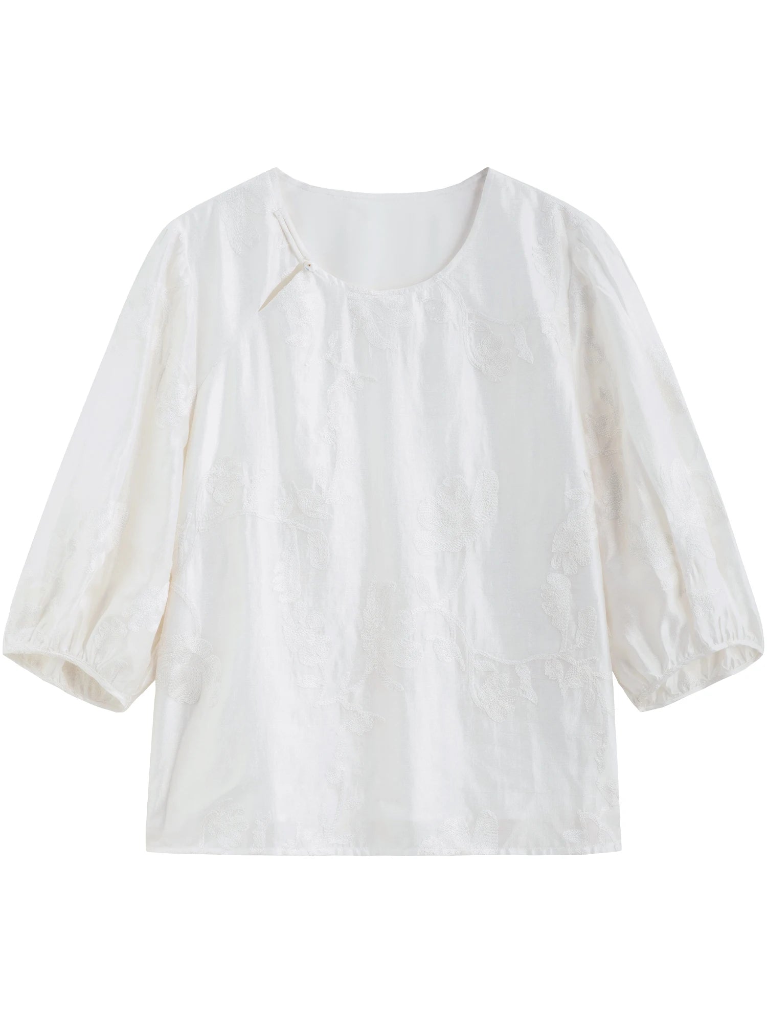 DUSHU Women Summer Sets Female White Three-quarter Sleeves Embroidered Tops Elastic Waist Long Skirt  25DS81320+25DS81321