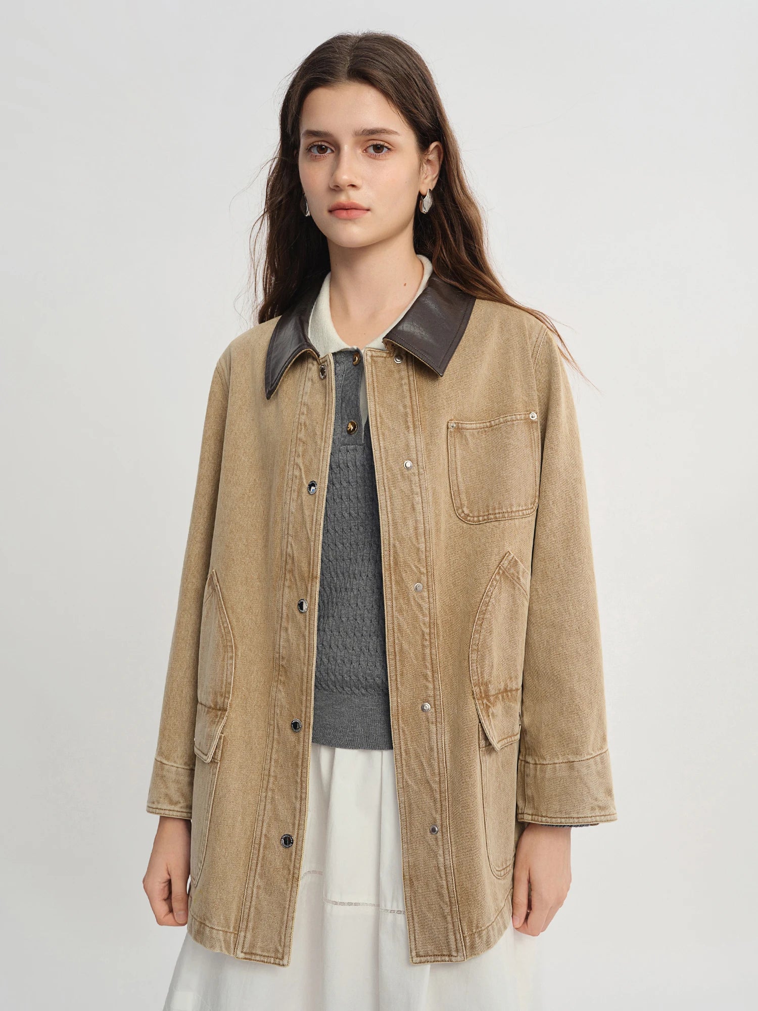 DUSHU Plus Size Women's Denim Jacket Barn Style Contrast Color Wash Short Jean Coat 2025 Autumn New Arrival Casual Outerwear