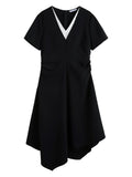 DUSHU 2025 Summer Plus Size Women Minimalist Two-Piece Layered Dress Slimming Asymmetrical Hem Flowy Maxi Dress for Curvy Figure