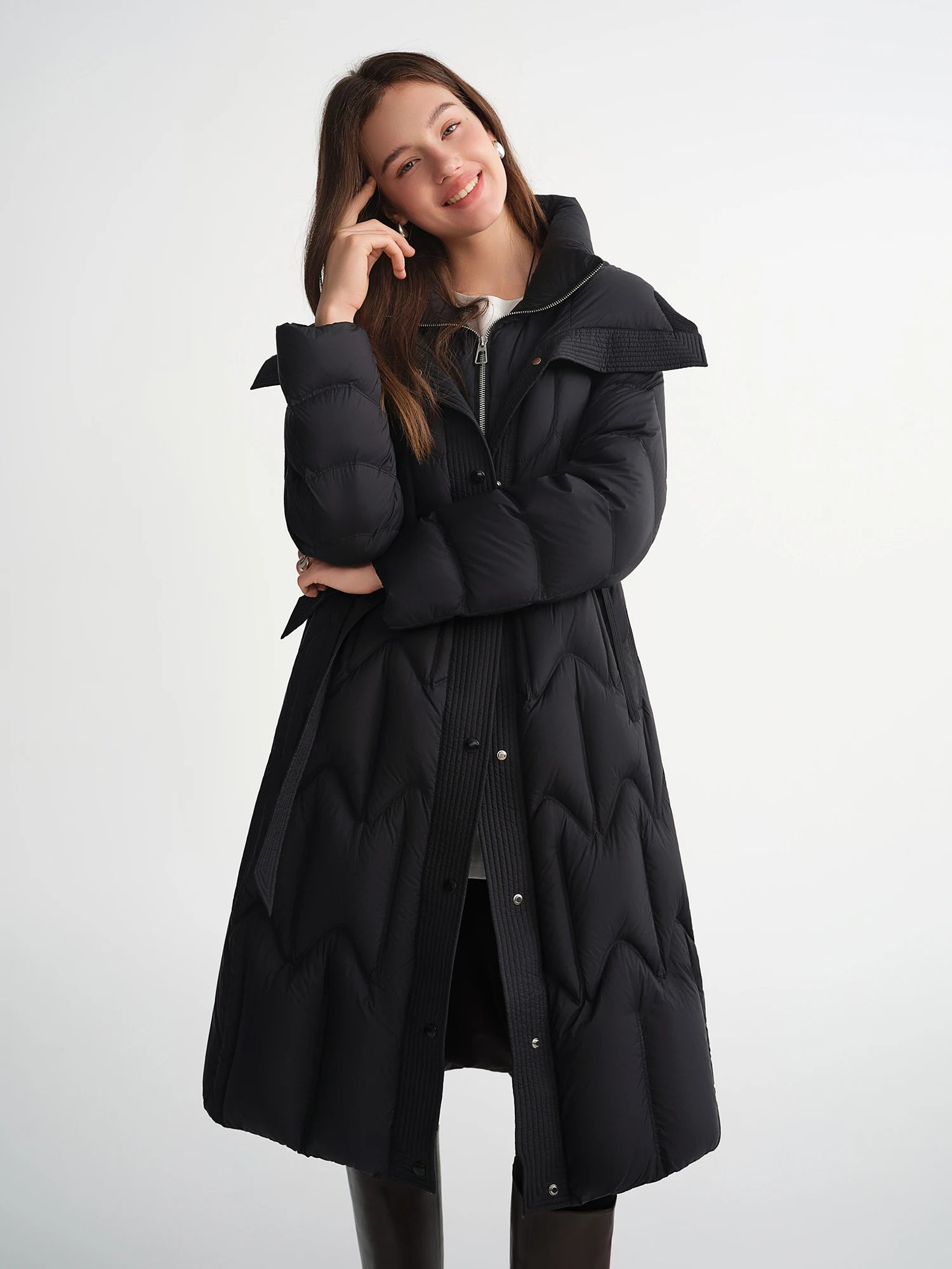 DUSHU Plus Size 2025 Women Two Piece Style Splicing Quilted 90% Duck Down Coat Winter Warm Stand Collar Short Puffer Jacket