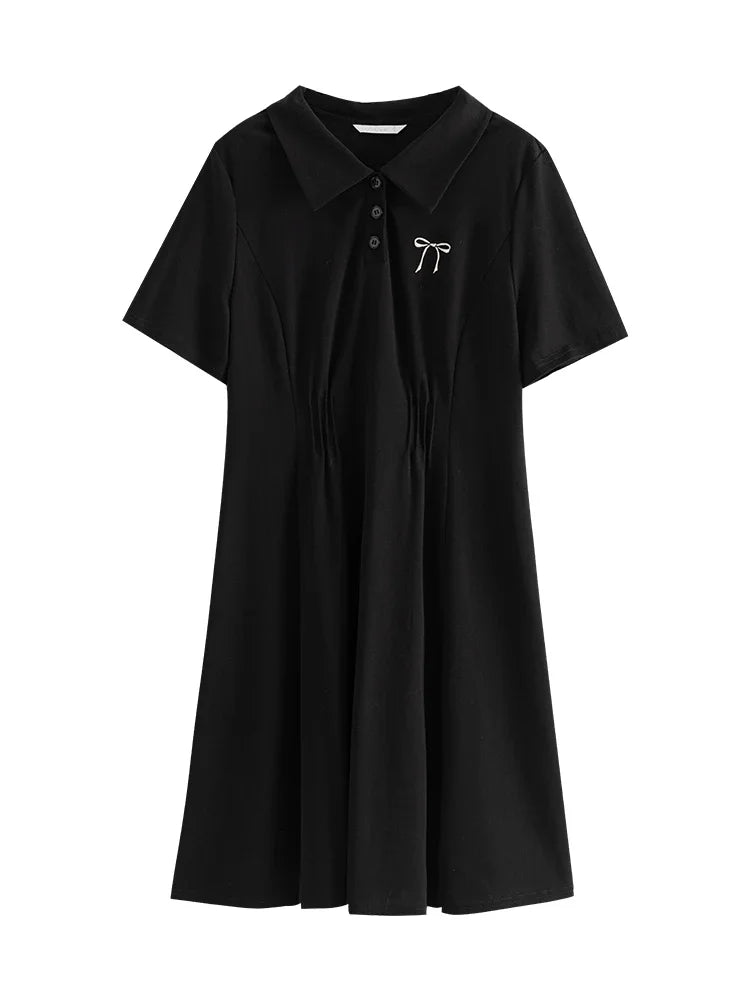 DUSHU Academy Style Fashionable Dress Summer 2024 New Casual Slimming POLO Casual Loose Women White Dress 24DS82481