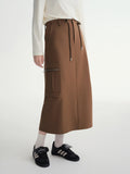 DUSHU Drawstring Design Workwear Style Skirt 2025 Autumn and Winter New Style Drawstring Design High Waist Mid-length Skirt