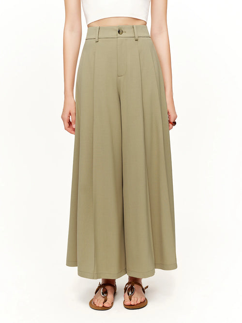 DUSHU 2026 Spring Women's High Waist Pleated Wide Leg Pants Paper Bag Waist Relaxed Fit Straight Trousers for Casual Daily Wear
