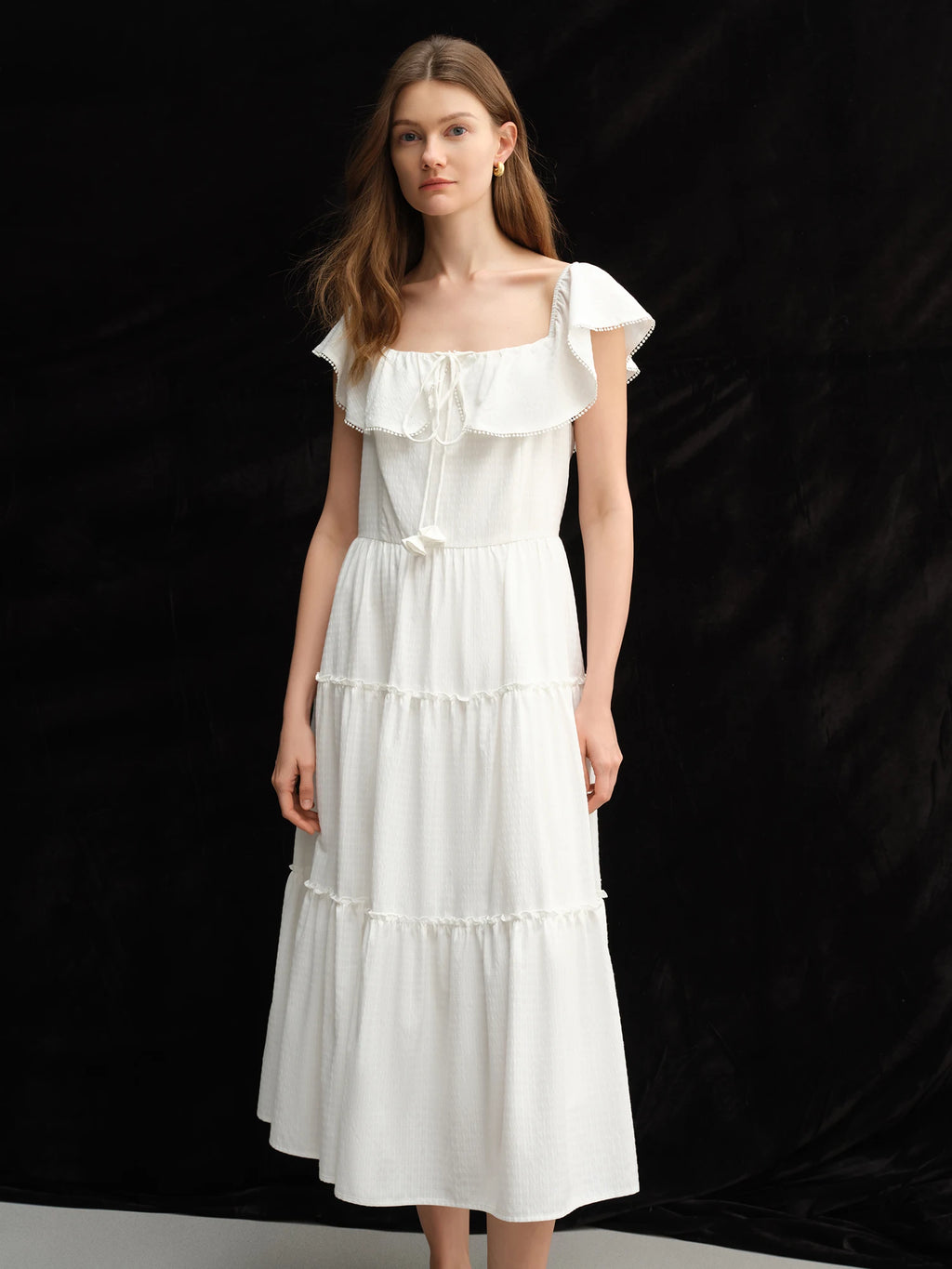 DUSHU Plus Size Ruffled Cake Shape Pink White Dress For Women 2025 Summer New Arrival Elegant French Style Long Dress 25DS82360