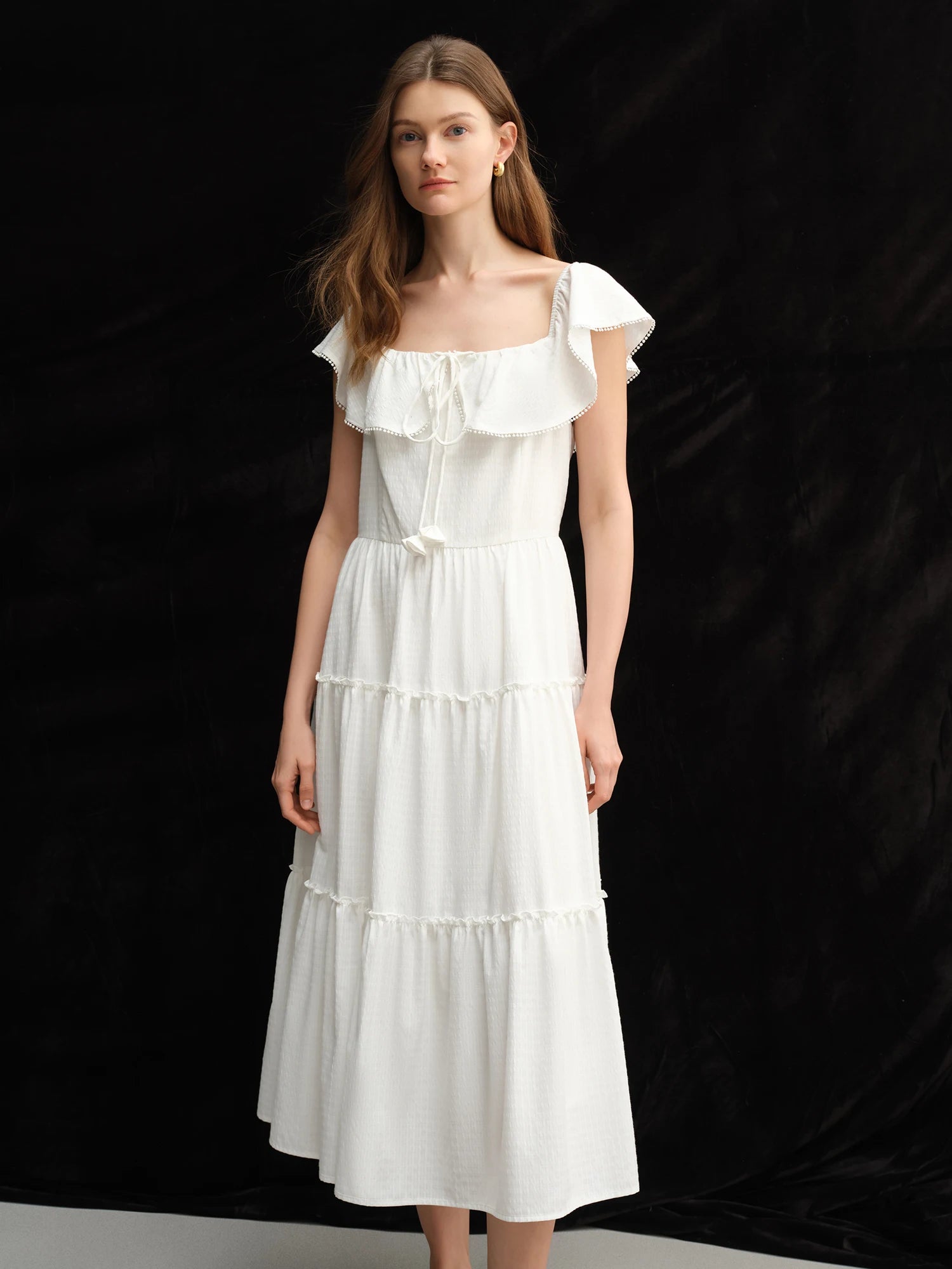 DUSHU Plus Size Ruffled Cake Shape Pink White Dress For Women 2025 Summer New Arrival Elegant French Style Long Dress 25DS82360